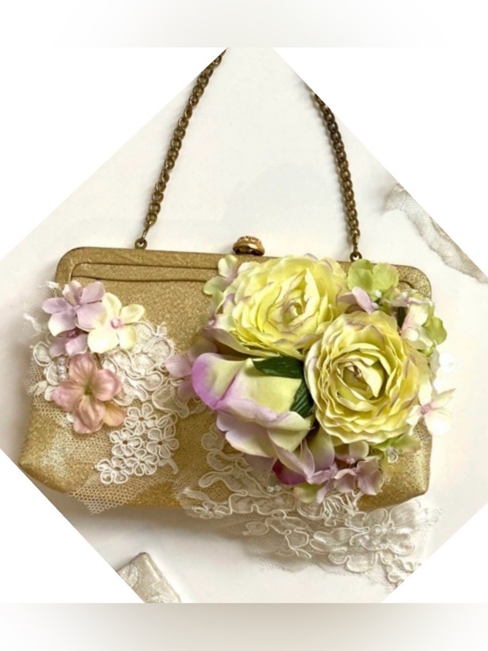 Handmade Floral Appliqué Evening Clutch. One of a kind piece!